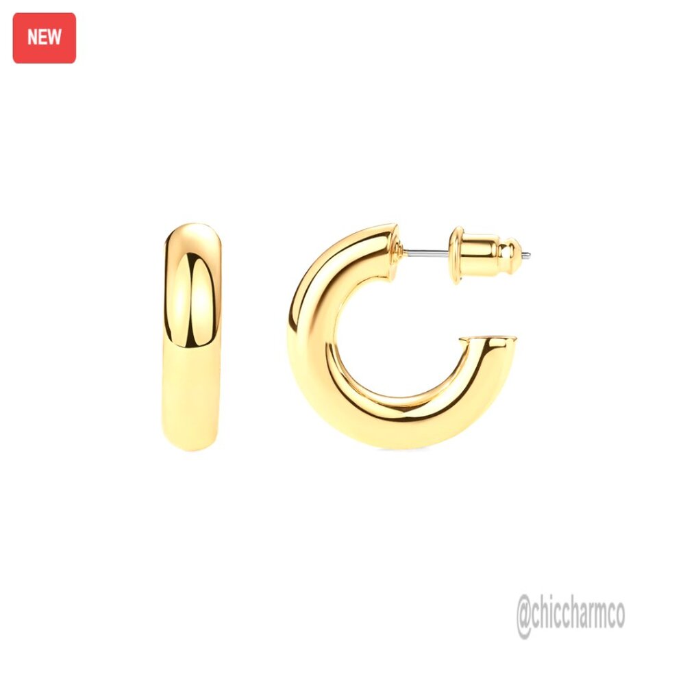 Chunky Open Hoop Earrings 20mm Gold Plated Lightweight Trendy